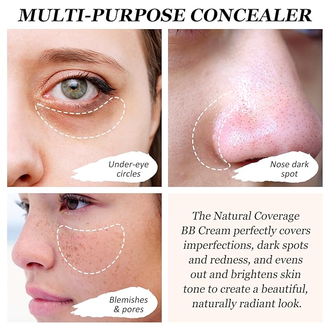 Boobeen Air Cushion BB Cream, Lightweight Moisturizing Foundation Face Makeup, Natural Matte Concealer for Dewy Finish, Conceal & Brighten Nude Base Primer Cream to Even Skin Tone, Long Lasting