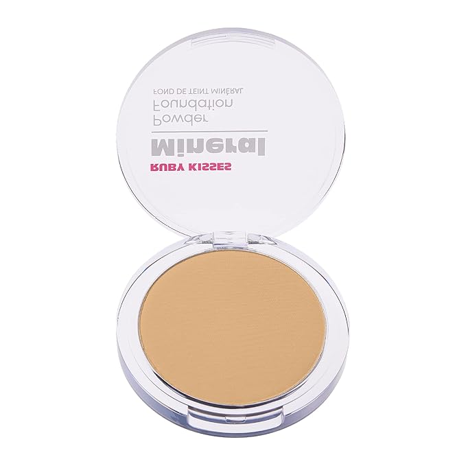Ruby Kisses Mineral Pressed Powder Foundation, Medium to Full Coverage Natural Finish 0.35 Ounce (Natural Buff)