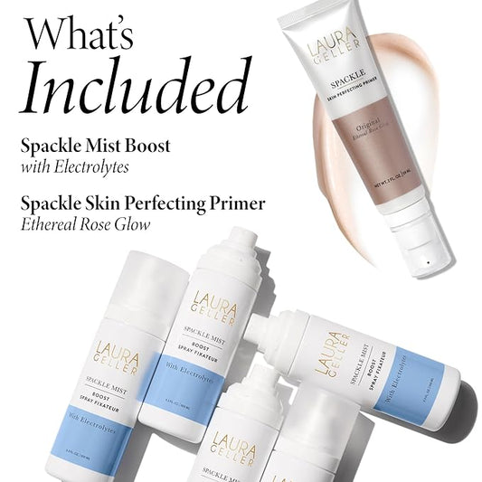 LAURA GELLER NEW YORK Prime-n-Set Duo: Spackle Primer + Spackle Mist Boost Setting Spray with Electrolytes (04 Ethereal Rose Glow + Electrolytes, 5.0 Fl Oz)