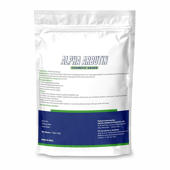 Alpha arbutin Powder-30gm 100% Pure Cosmetic Grade Raw Material with no adulterants for DIY and Skincare Industrial use- Skin Serums & Toners/Manage Dark Spots, Promotes Clean & Clear Skin