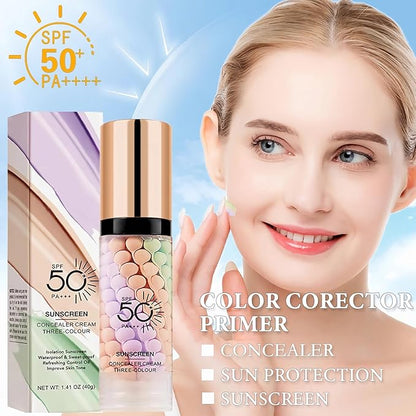 3 In 1 Primer for Face Before Makeup, SPF 50 Sunscreen Isolation Cream, One Step Color Corrector Face Primer, Oil Control & Moisturizing Skin Tone Correcting Hydrating Makeup Base (Purple, 01)