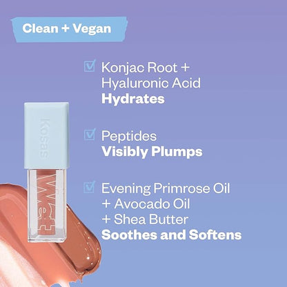 Kosas Wet Lip Oil Gloss - Hydrating Lip Plumping Treatment with Hyaluronic Acid & Peptides, Non-Sticky Finish (Unbuttoned)