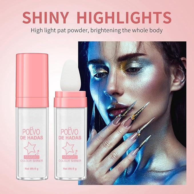 Polvo De Hadas Fairy Dust Highlight Patting Powder - Full Body Contouring and Clavicle Pearlescent Patting Powder for Face and Eye, Christmas Sparkling Body Glitter (#02 Fairy Pink)