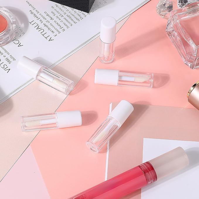 Molain 10pcs Empty Lip Gloss Tubes, 1.2ml Mini Refillable Cosmetic Containers Bottles Lip Balm Bottles for Lipstick Samples, Lip Balms(White tube cap)