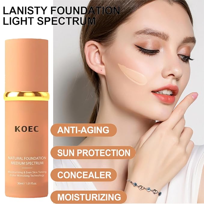 4 IN 1 Match Skin Color Changed Liquid Foundation, Full Coverage Flawless Base Nude Face Liquid Cover Concealer,Medium Spectrum,Long Wearing & Waterproof,Moisturizing with SPF 50+ Foundation