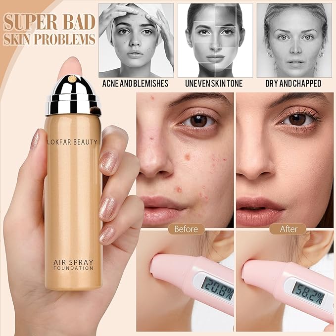 AirBrush Foundation Spray, Silky Mist Spray Makeup Kit with Brush, Full Coverage Foundation for Smooth Radiant Finish, Formula Breathable Lightweight Hydrating | #A01 Ivory