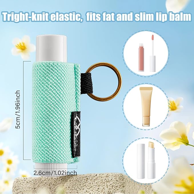 WK IEASON - Lip Balm Holder Keychain Clip On Lipstick Sleeve Chapstick Sleeve Holder Keychain Tight-Knit Elastic Lip Balm Keychain Holder (Dark blue/Alpine/Mid beige)