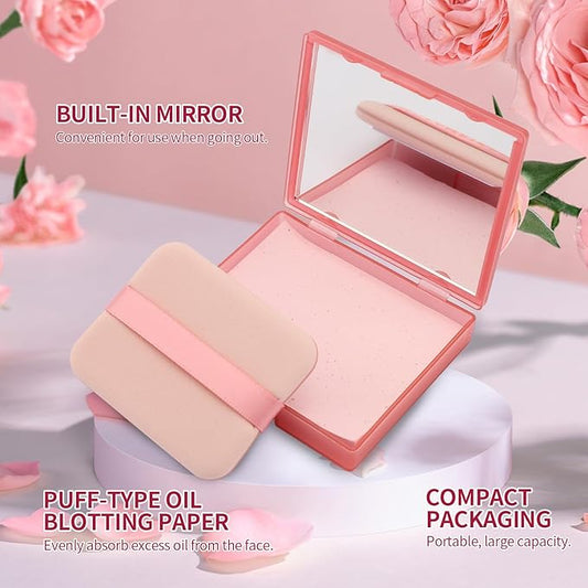 Erinde Oil Blotting Sheets for Face with Mirror and Puff, 300 Sheets Oil Blotting Paper for Oily Skin, Face Oil Absorbing Sheet, Natural Oil Control Film, Absorb Excess Oil, Makeup Friendly