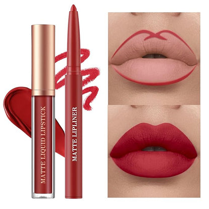 BestLand 6Pcs Matte Liquid Lipstick + Lip Liner Pens Set, One Step Lips Makeup Kits Pigment Velvety Nude Lip Stain Waterproof Long Wear Lip Gloss Make up Gift Set (Classic Allure Set)