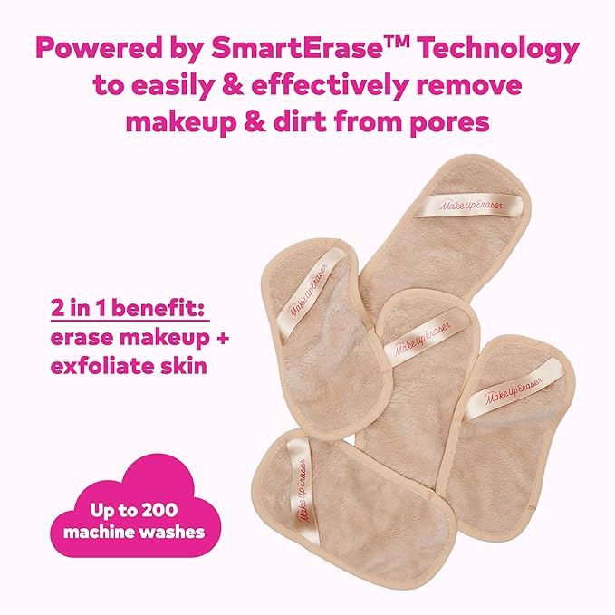 The Original MakeUp Eraser Mini PRO 5-pack, Erase All Makeup With Just Water, Including Waterproof Mascara, Eyeliner, Foundation, Lipstick, Sunscreen and More! Sweet Cream, 5ct.