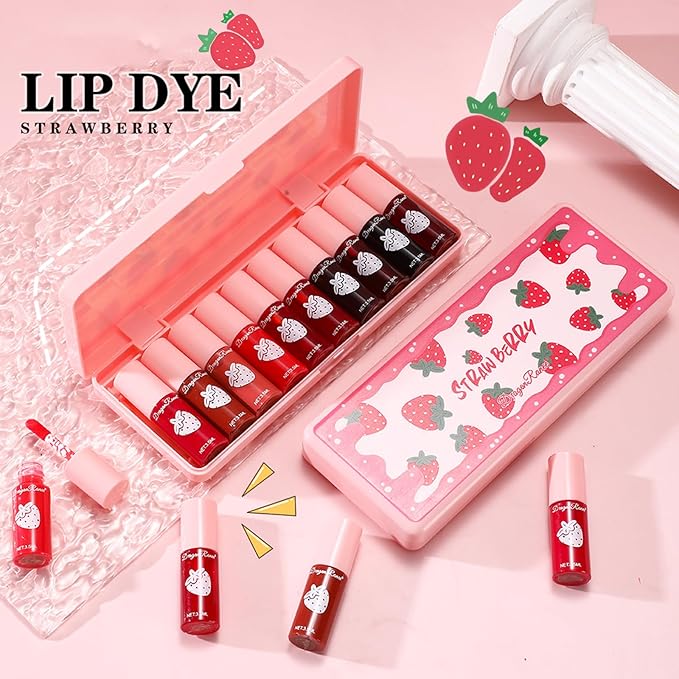 10 Colors Lip Tint Stain Set, Korean Moisturizing Lip Gloss Velvet Mini Liquid Lipstick, Multi-Use Lip and Cheek Tint, Non-Stick Cup, Lightweight, Long-Lasting Waterproof Lips Makeup