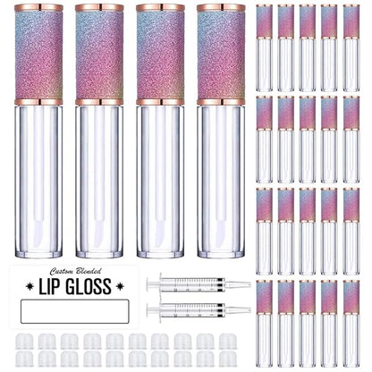 AMORIX 24 Pack Rainbow Lip Gloss Tubes with Wand 5ml Empty Lip Gloss Containers Lipgloss Bottles with Stoppers + 2pcs Syringes for DIY Lip Gloss Balm