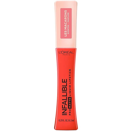 L’Oréal Paris Makeup Infallible Pro Matte Les Macarons Scented Matte Liquid Lipstick, Highly Pigmented, Longwear, Waterproof and Smudge Proof, Mademoiselle Mango, 0.21 fl; oz.