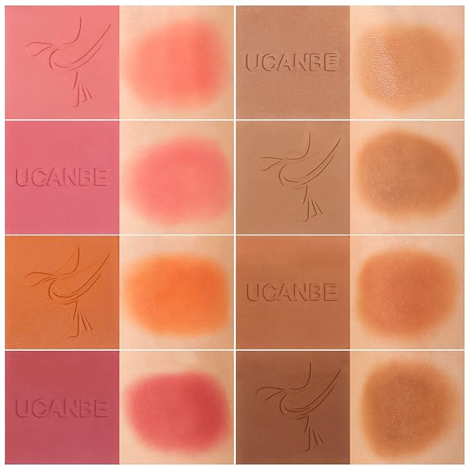 8 Colors Face Matte Blush Palette Shading Blusher with Brush - Buildable Facial Cheek Blusher Contour Bronzing Pressed Powder Makeup Pallet Women Gift Set (Multicolor, Standard size)