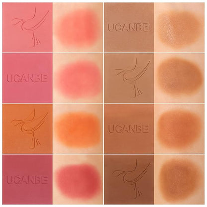 8 Colors Face Matte Blush Palette Shading Blusher with Brush - Buildable Facial Cheek Blusher Contour Bronzing Pressed Powder Makeup Pallet Women Gift Set (Multicolor, Standard size)