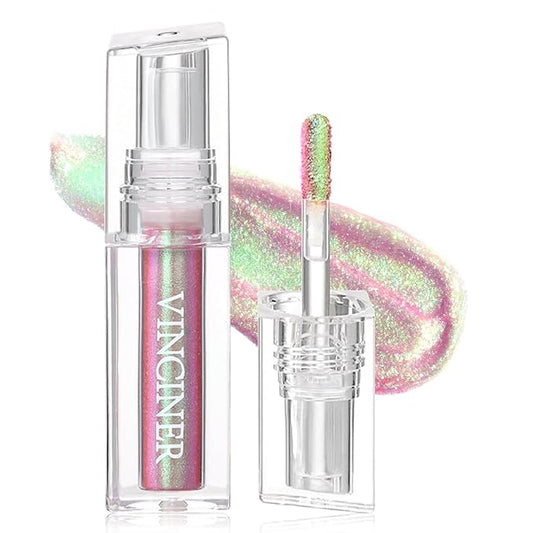 Glitter Chameleon Liquid Lipsticks, Diamond Shimmer Glow Metallic Lip Gloss, Long Lasting Waterproof Shiny Glimmer Sparkly Lipstick for Women Girls Face Eye Glow Christmas Party Makeup Gift 4#