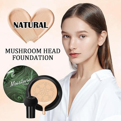 Mushroom Head Air Cushion CC Cream,Full Coverage Mushroom Head Liquid Foundation BB Cream Face Makeup,Oil Control Long Lasting Moisturizing Matte Concealer,Even Skin Tone（Natural）