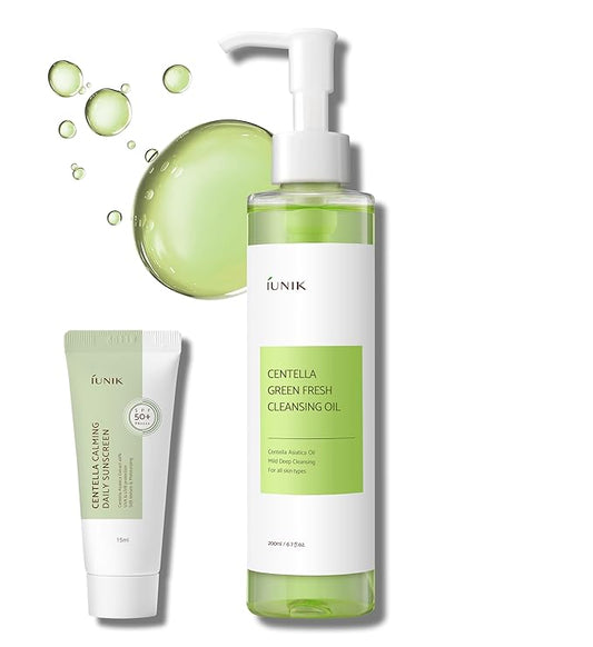 IUNIK Centella Asiatica Cleansing Oil - Pore & Sebum Control Oil Cleanser | Makeup & Sunscreen Remover for Women & Men Dry Oily Sensitive Acne-prone Skin Gentle Face & Body Wash Korean Skincare