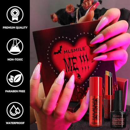 Halloween Makeup Kit,Halloween Press On Nail With Tools,SFX Make up Set Fake Blood Cream,Powder Lipstick,two-tone eyeshadow,2024 New Halloween Party Supplies