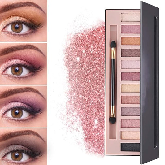 12 Color Naked Eyeshadow Palette, Pearly Earth Color, Natural Shimmer, Professional Waterproof and Smudge Proof Eye Makeup Set for Women
