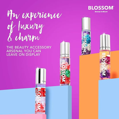 Blossom Roll on Lip Gloss, Scented Clear High Shine Moisturizing Lip Oil, Non Sticky, Infused with Real Flowers, Made in USA, 0.3 fl. oz./9ml, 3 pack Mini Gift Set, Strawberry, Watermelon, Mango