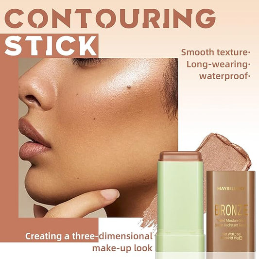 Cream Contour Stick for Cheeks Tint, Multi-Use Makeup Highlighter Blush Bronzer Stick, Natural Glow Solid Moisturizer Stick Blendable Illuminator On-the-Go Shimmer Cream Contour Makeup-02