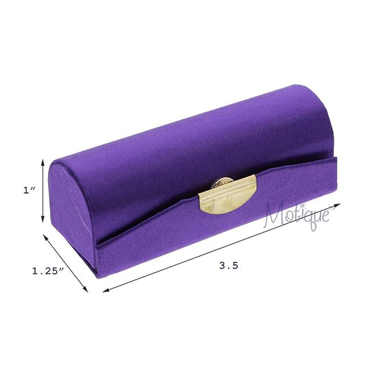 Motique Accessories Solid Satin Ladies Lipstick Case With Mirror Purse Holder Set of 2 (Purple)
