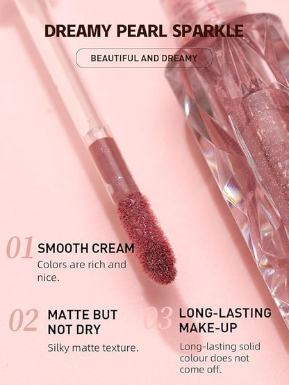 Glitter Liquid Lip Gloss, Matte Metallic Diamond Shimmer Lipstick Lip Gloss, Waterproof Long Lasting Bold Nonstick Moisturizing Shimmer Lip Glaze Makeup, for Women and Girls (#01)