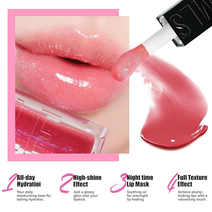 3PCS Hydrating Lip Glow Oil, Moisturizing Lip Oil Gloss,Plumping Lip Gloss,Natural Lip Plumper,No-Sticky Lip Gloss Lip Balm Lip Care for Women,girls 0.33fl oz