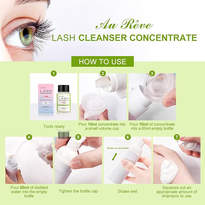 Lash Shampoo Concentrate 60ml Lash Cleanser Concentrate Add Hyaluronic Acid Oil-Free Lash Extension Shampoo Perfect for Salon，Aloe