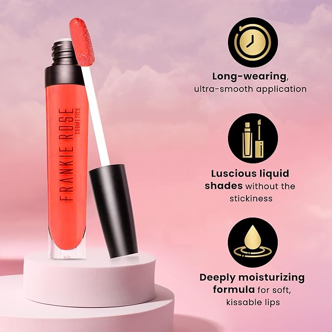 Frankie Rose Cosmetics Lip Gloss | Non-Sticky Formula, Long Lasting Lip Gloss, Bold Pigment & Hydrating Lip Gloss, Tangerine Shimmer Lip Gloss, 20g