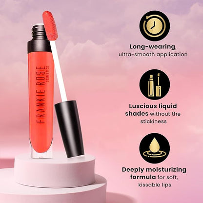 Frankie Rose Cosmetics Lip Gloss | Non-Sticky Formula, Long Lasting Lip Gloss, Bold Pigment & Hydrating Lip Gloss, Tangerine Shimmer Lip Gloss, 20g