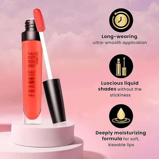Frankie Rose Cosmetics Lip Gloss | Non-Sticky Formula, Long Lasting Lip Gloss, Bold Pigment & Hydrating Lip Gloss, Tangerine Shimmer Lip Gloss, 20g