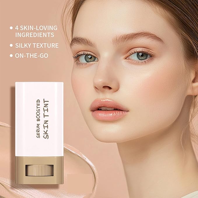 Foundation Stick Beauty Balm Serum, Boosted Skin Tint Contour Stick Moisturizing, Contourable Medium to Full Coverage for Women, Multi-Function (01)