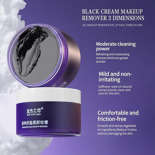 BLUE LOVE Black Makeup Remover Cleansing Balm - Gentle Cleansing Cream for Eyes, Face & Lips - Hydrating Makeup Melting Balm, Deep Cleaning & Moisturizing, Suitable for All Skin Types