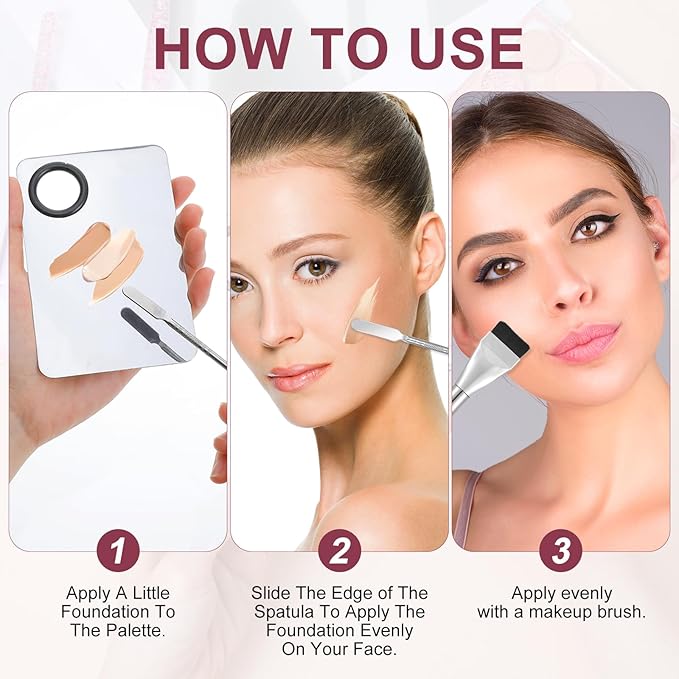3Pcs Make up Spatula Set, Makeup Mixing Palette Tray & Foundation Spatula & Brush, Make up Accessories Set for Women Girl Korean Makeup Facial Cosmetic Nail Art Tool