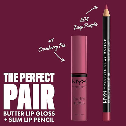NYX PROFESSIONAL MAKEUP Butter Gloss, Non-Sticky Lip Gloss - Cranberry Pie (Mauve Purple)