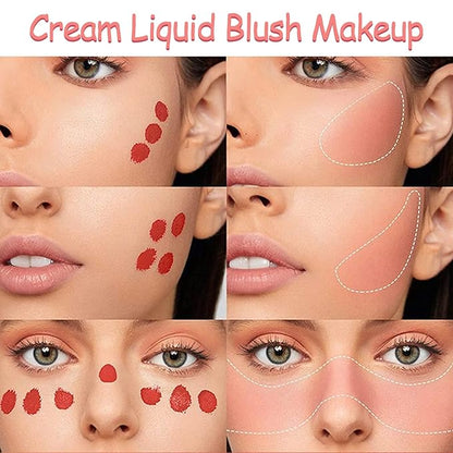 Soft Cream Liquid Blush, Creamy Liquid Blush Makeup with Cushion Applicator for Cheeks, Lip, Eyes, Buildable Pigment, Weightless, Long-lasting, Dewy Finish, Smudge Proof, Natural-Looking (03#)