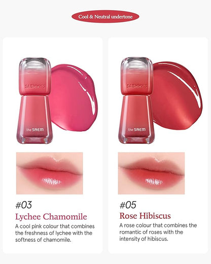 THESAEM Saemmy's Ade Shot Tint (03, 05) - Korean Lip Titnt, Water Gel Lip Stain with Plump Glowy Moisturizing Finish, Buildable Radiant Gloss, Long-Lasting Comfort, 0.1 fl.oz.
