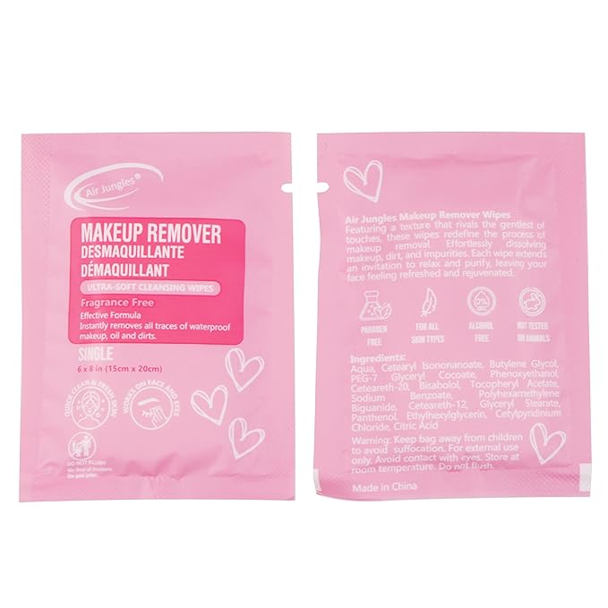 Air Jungles Makeup Remover Wipes Singles 25 Count (Pack of 3), Extra Large 6" x 8", Fragrance-Free, Removes Makeup and Oil, Ultra-Soft Cleansing Wipes, Alcohol Free