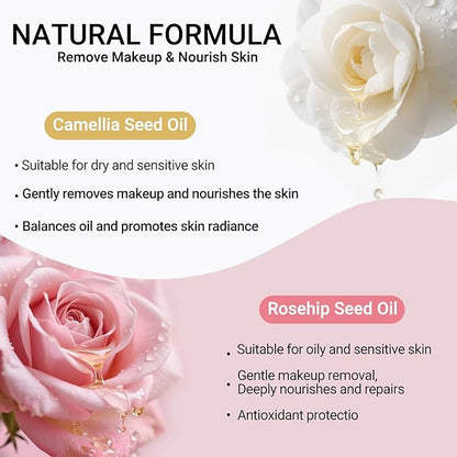 Erinde Portable Cleansing Oil Makeup Remover, Hydrating Rose & Centella Oil Cleanser for Face, Gentle Nourishing Mini Makeup Remover for Sensitive Skin and All Skin Types, Travel-Friendly