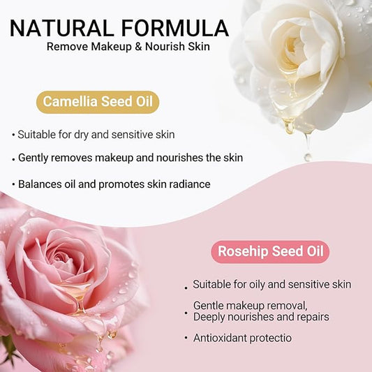 Erinde Portable Cleansing Oil Makeup Remover, Hydrating Rose & Centella Oil Cleanser for Face, Gentle Nourishing Mini Makeup Remover for Sensitive Skin and All Skin Types, Travel-Friendly