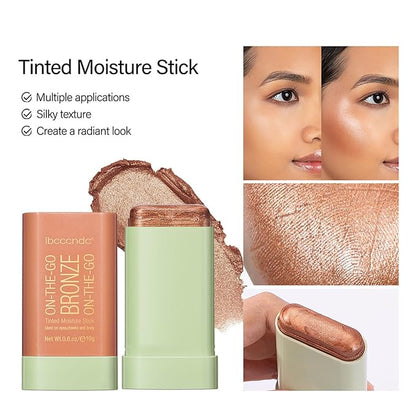 Multi-Use Makeup Bronzer Stick, On-the-Go Glow Bronze Tinted Moisture Stick, Hydrating Solid Moisturizer with Bronze Tint, Natural Bronzed Glow, Blends Effortlessly, for Eyes, Cheeks & Body