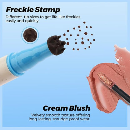 Erinde Natural Freckle Blush Pen, 2 in 1 Dark Brown Liquid Freckle Stamp & Coral Orange Liquid Blush for Cheeks, Long Lasting Waterproof Freckles Tattoo Marker for Natural Sunkissed Makeup, 02