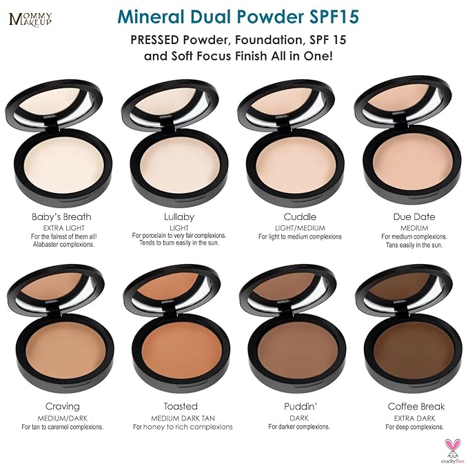 Mineral Dual Powder - 4-in-1 Pressed Mineral Foundation with SPF 15 for Flawless Glow - Oil-Free, Talc-Free, Gluten-Free, 0.45 oz (Due Date - Medium) by Mommy Makeup