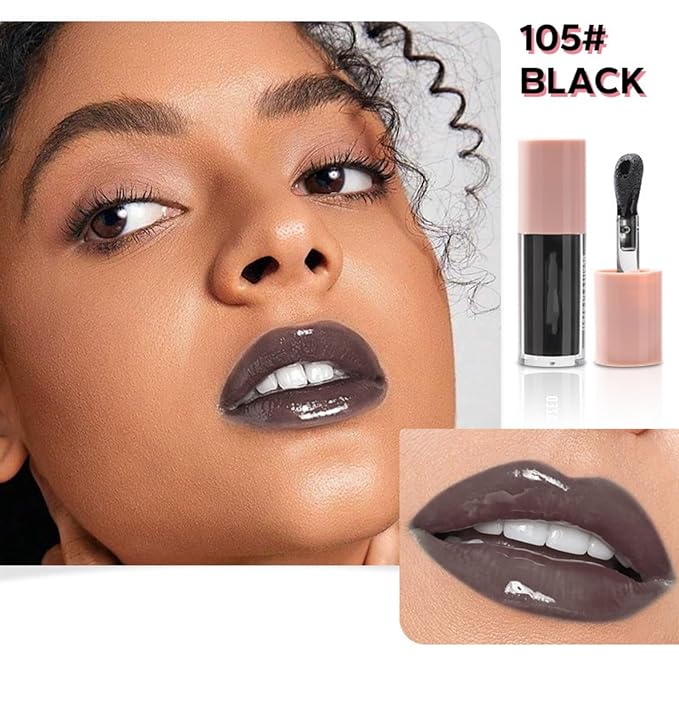 MAEPEOR Black Glossy Lipgloss 5 Colors Nourishing High-shine Glossy Lipgloss Luscious-colors Non-Sticky Shine (Black)