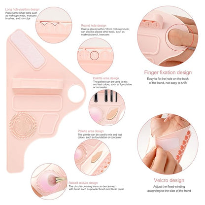 Makeup Mixing Palette Wrist Strap,Foldable Makeup Brush Storage Palette,Silicone Hand Wrist Makeup mixing tray Draw Assistance Tool for Small to Medium Brush