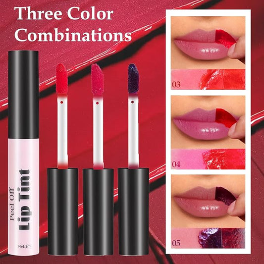 3 Colors Peel Off Lip Tint, Long Lasting Tattoo Lip Gloss, Non-Stick Cup Matte Finish Lip Tinted Peel Off Lip Stain, Waterproof and Transfer Proof (Set B)