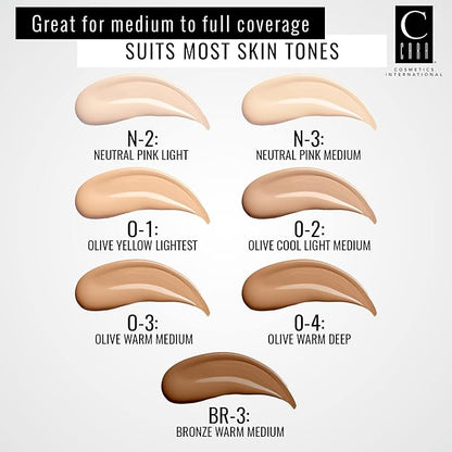 CARA Cosmetics Perfecta Base Foundation - Full Coverage Foundation Makeup, Oil Free Foundation, Light Foundation, Uneven Skin Tone & Oily Skin Foundations, BR-3: Bronze Warm Medium,1 oz.