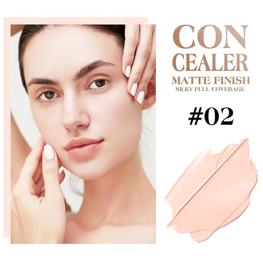 Full Coverage Cream Concealer Kit with Brush - Hydrating Waterproof Under-Eye Concealer for Concealing Dark Circles, Acne, Blemishes, Pores, and Spots (#02)